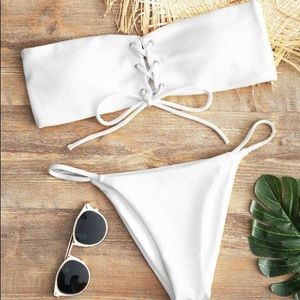 White lace up bikini set
